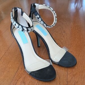Blue by Betsey Johnson Black Heels with Rhinestone Ankle Strap